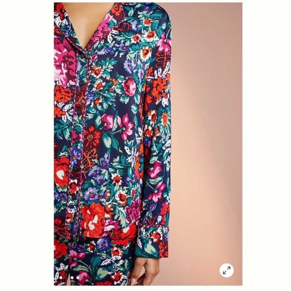 Anthropologie Floreat Pajama Set 2 piece XSmall Floral Colorful Top & Pants Boho - Picture 5 of 13